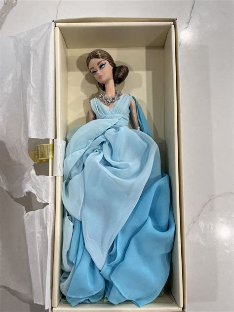 Mattel Barbie Fashion Model Collection Blue Chiffon Ball Gown Barbie Doll Dyx74 For Sale