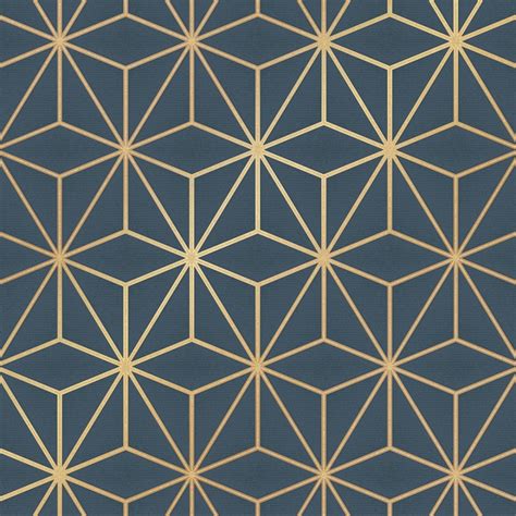 I Love Wallpaper Astral Metallic Geometric Wallpaper Navy Blue Gold