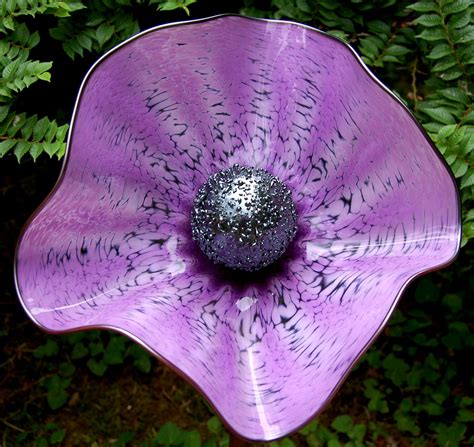 #6 beautiful hand blown blue glass water pitcher. Hand blown purple glass flower | Glass garden flowers ...