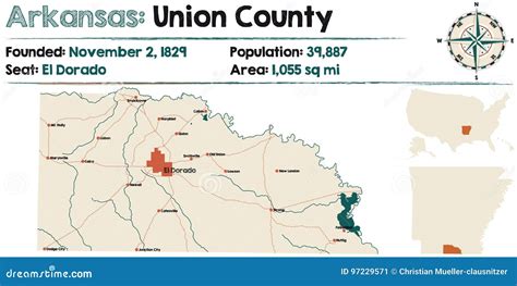 Arkansas Union County Map Stock Vector Illustration Of White 97229571