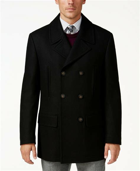 Lauren Ralph Lauren Mens Luke Solid Wool Blend Peacoat Coat 42r Black