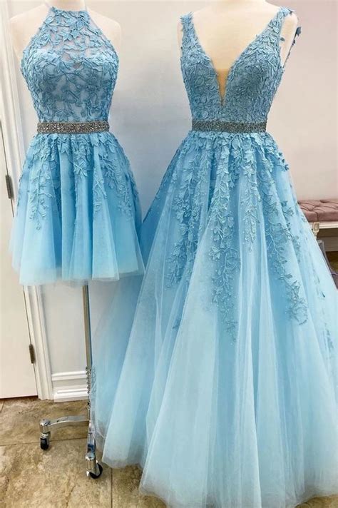 Light Blue Tulle A Line Customize Beaded Prom Vestidosprom Tulle