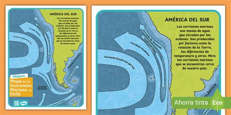 Póster Mapa De Las Corrientes Marinas En Chile Twinkl
