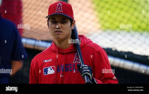 Los Angeles Angels Designated Hitter Shohei Ohtani 17 Warms Up Before