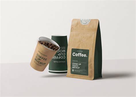 Coffee Bag Mockup With Paper Cups — Mockup Zone