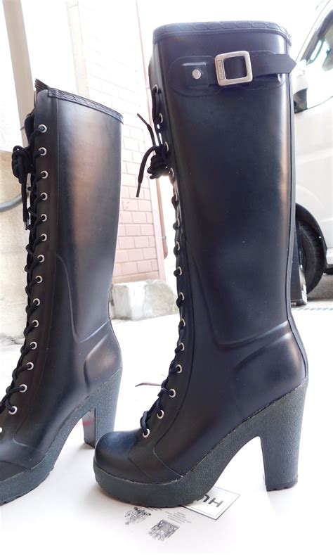 hunter lapins lace up high heel boots black ハンターブーツ レインブーツ ブーツ