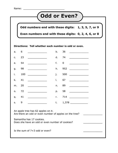 Properties Of Odd And Even Numbers Worksheet