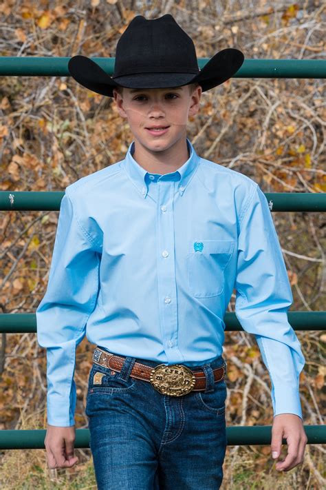 Cinch Jeans Boys Light Blue Micro Stripe Button Down Western Shirt