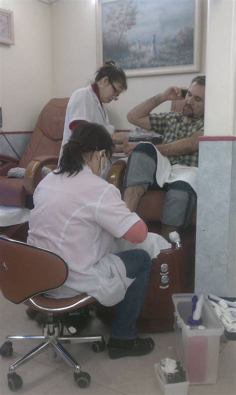 Haha my dad getting a pedicure and manicure