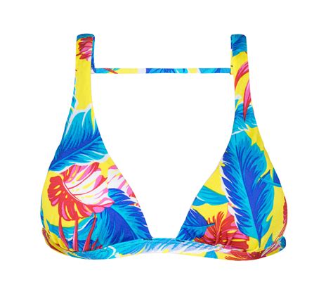 Colorful Tropical Printed Halter Bikini Top Top Paradise Yellow Cortinao