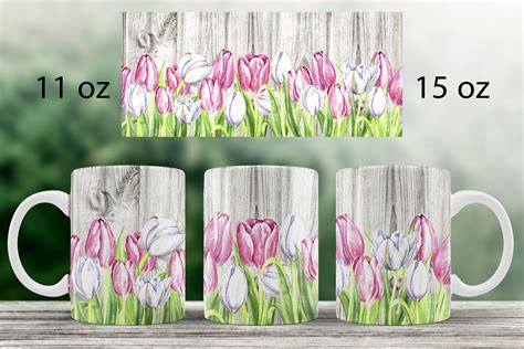 Tulips Mug Wraps Spring Floral Mug Sublimation Design Wood By Shuneika