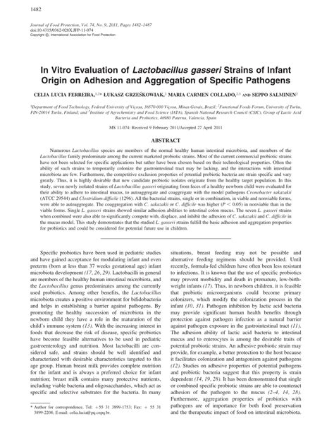 Pdf In Vitro Evaluation Of Lactobacillus Gasseri Strains Of Infant