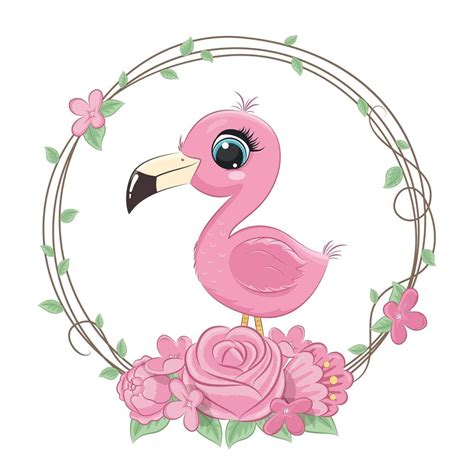 Cute Summer Baby Flamingo With Flower Wreath 1213380 Vector Art At Vecteezy
