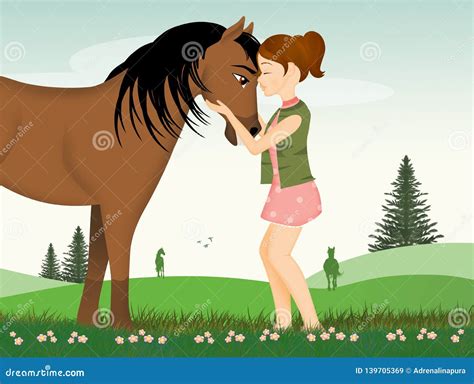 Little Girl Loves The Horse Stock Illustration Illustration Of Riding
