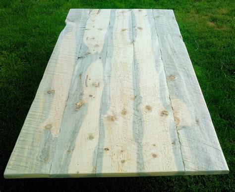 Lay two tabletop boards on top of table and line up with center of table frame. Rustic Table Top Kit - unfinished rough lumber blue stain ...