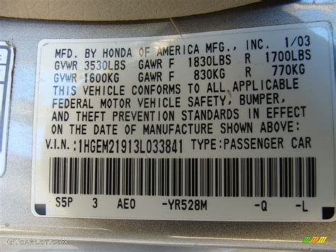 2003 Honda Civic Ex Coupe Color Code Photos