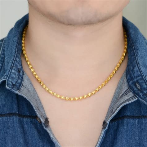 24k Pure Gold Necklace Real Au 999 Solid Gold Chain Mens Nice Tulip