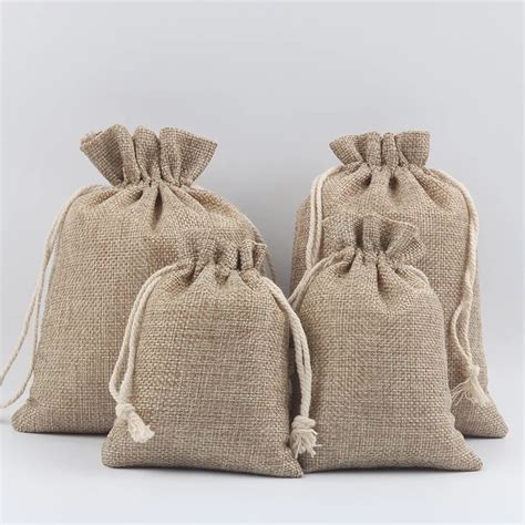 Custom Natural Small Jute T Drawstring Bag With Printing