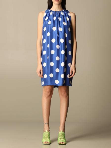Moschino Couture Dress In Polka Dot Silk Gnawed Blue Dress