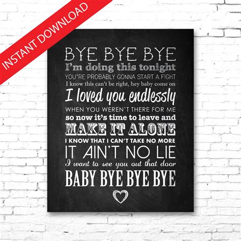 Nsync Bye Bye Bye Printable Song Lyrics Artwork Etsy