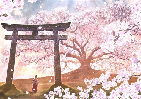 Anime Cherry Blossom  Sakura Wallpapertip Torii Konachan Sexiz Pix