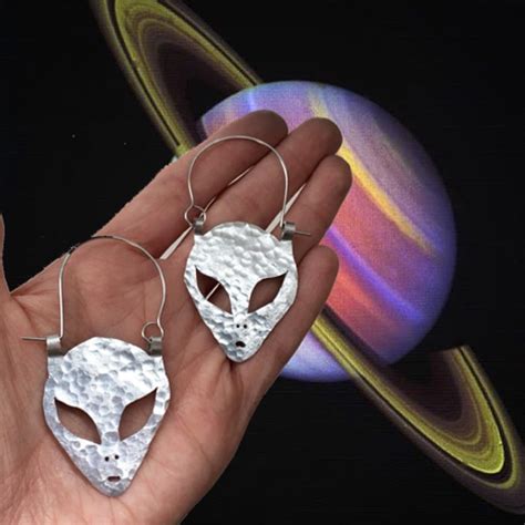 Alien Earrings Metal Alien Hoop Earrings Extra Terrestrial Etsy