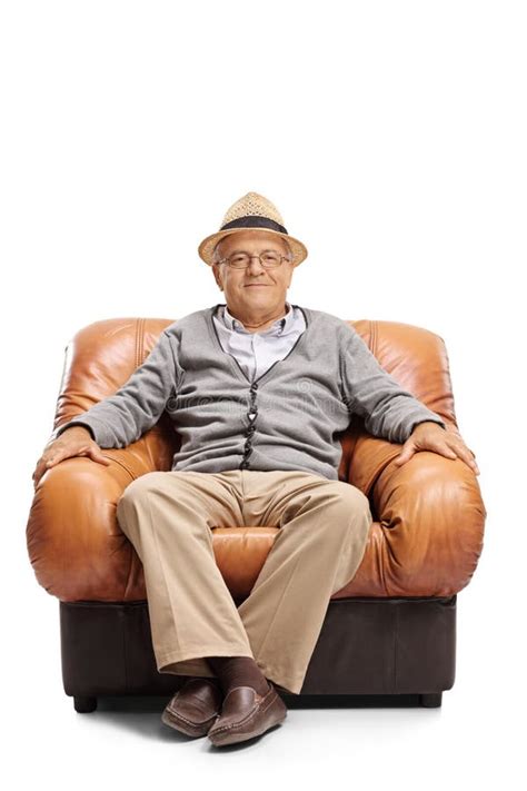 Elderly Man Sitting In A Leather Armchair Stock Image Image Of