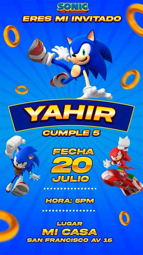 Tarjeta De Invitación De Cumpleaños De Sonic Psd Editable Descarga