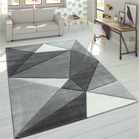 Kurzflor teppich grau weiß wohnzimmer rauten muster skandi design weich robust, grösse:140x200 cm 4. Teppich 3D Dreiecke Trend Grau Weiß | Teppich.de