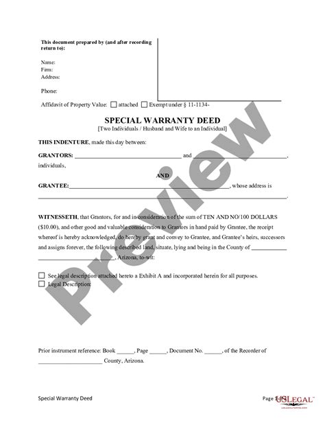 Arizona Special Warranty Deed From Two Individuals Or Husband And Wife