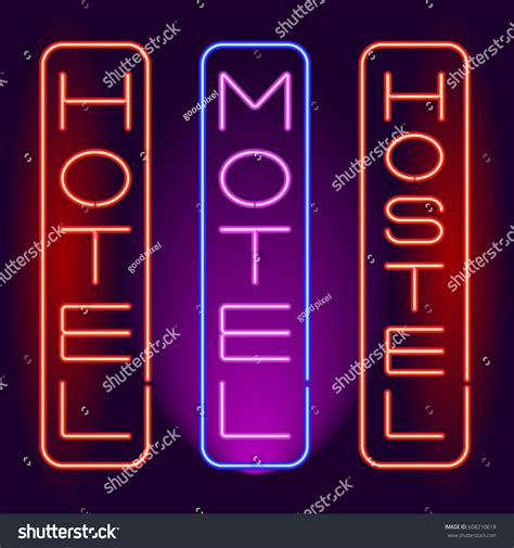 Hotel Motel Hostel Neon Signboard Vertical: vector de stock (libre de