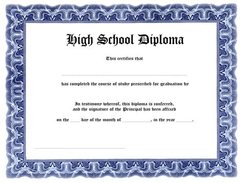 Blank High School Diploma Template Free Printables