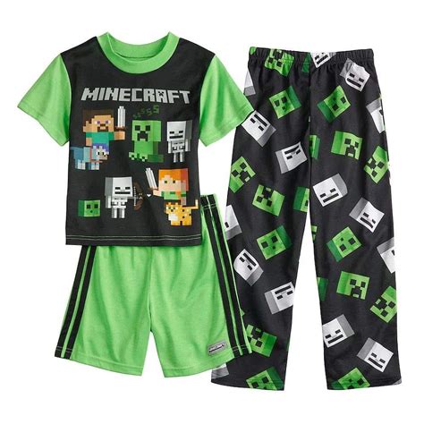 Minecraft Mojang Boys Steve And Alex Mob Creeper 3 Piece Pajama Set