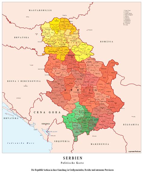 Landkarte Serbien Karte Politische Gliederung Weltkarte com Karten und Stadtpläne der Welt