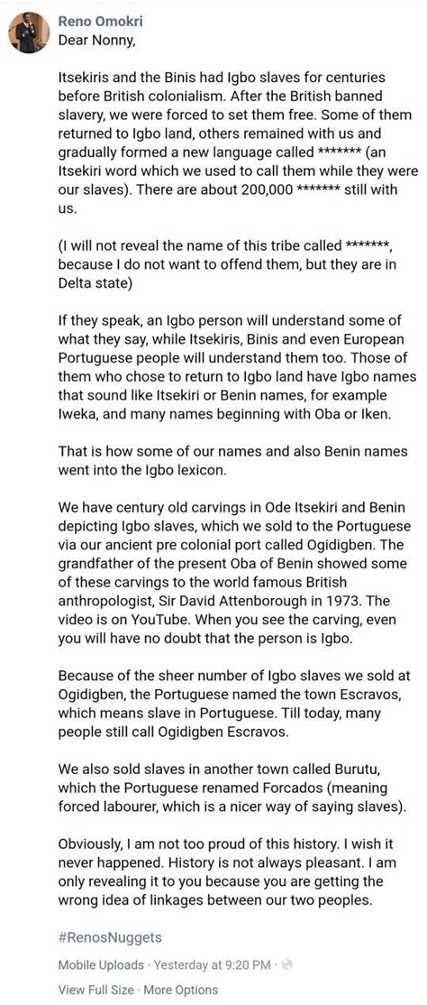 Onyeji Nnaji Replies Reno Omokiri S Succinct History Of Igbo Slavery