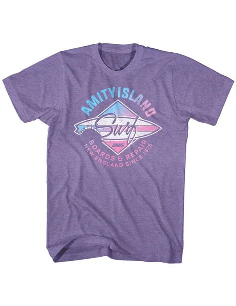 Jaws T Shirt Amity Island Surf Purple Heather Tee Mens Tshirts Movie