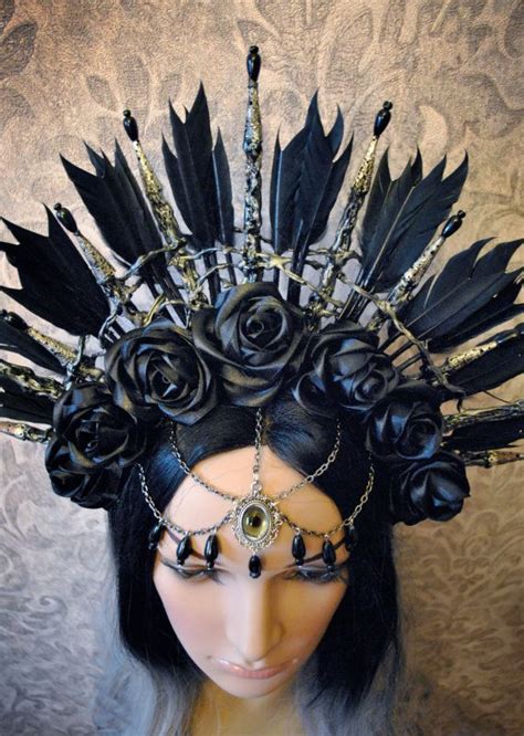 Gothic Headpiece Tribal Headpiece Crown With Black Roses Feather