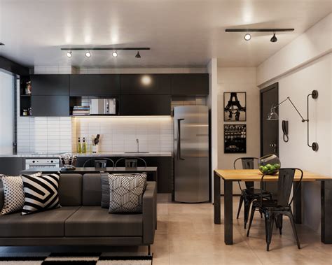 Sala Integrada Com Cozinha De Uma Apartamento Studio Cozinha Com