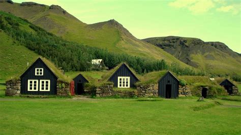 Iceland Buildings Grass Houses Landscapes Wallpaper House Landscape