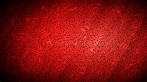 Red Soccer Background With Different Icons And Football Players Stock