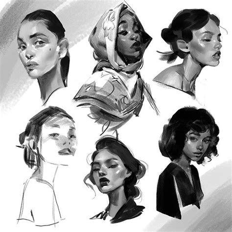 Some Sketches Of Women With Different Hair Styles And Headgear All In
