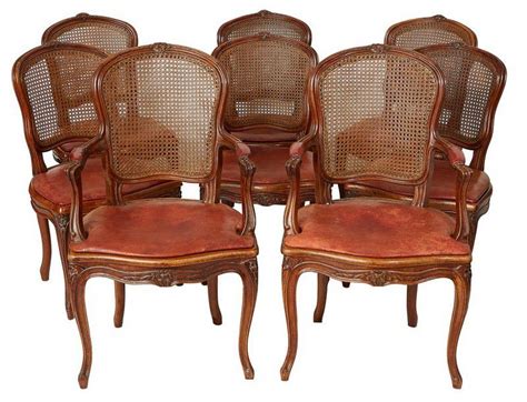 Antique cane back dining chair with velvet brown cushion with floweral accent. French provincial fruitwood cane back dining chairs, a set of… - Seating - Sets of Chairs ...