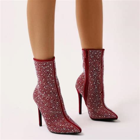 Sexy Full Drilled Glitter Crystal Tight High Boots Pointed Toe Winter