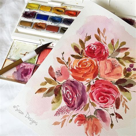 Watercolor Flower Bunch Watercolor Flower Paintings Rose Painting