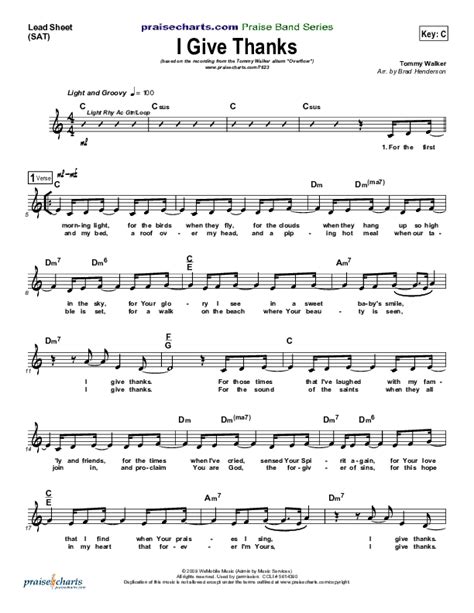 I Give Thanks To You Sheet Music Pdf Tommy Walker Praisecharts