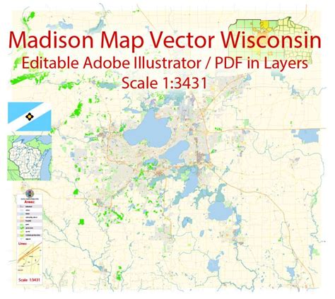 Madison Wisconsin Map Vector Exact City Plan Detailed Street Map Adobe
