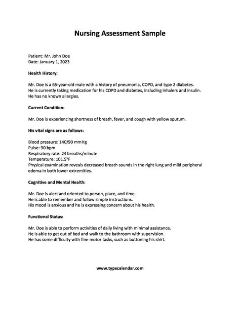 Free Printable Nursing Assessment Form Templates Pdf Word