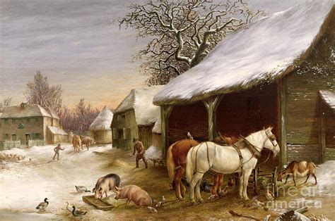 Farmyard In Winter Painting By Henry Woollett