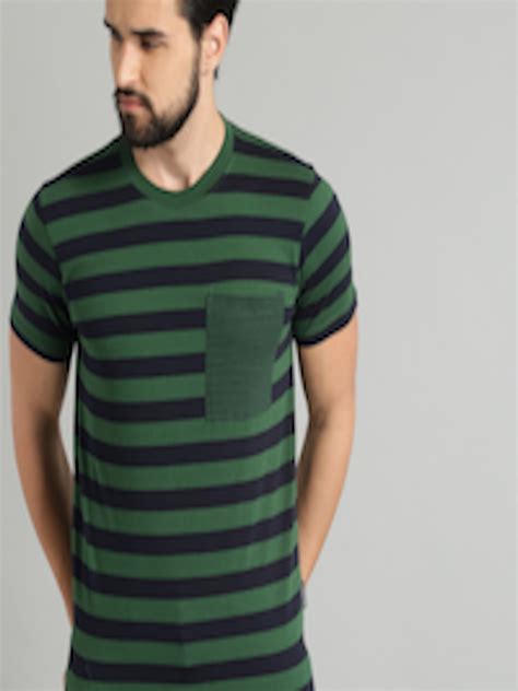 Buy The Roadster Lifestyle Co Men Green Striped Round Neck T Shirt