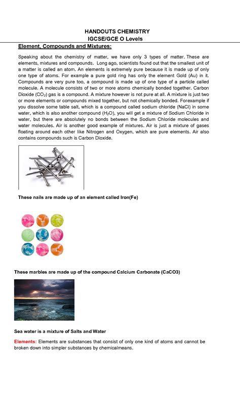 Solution Handouts Chemistry Elements Compounds Mixture Igcse Studypool